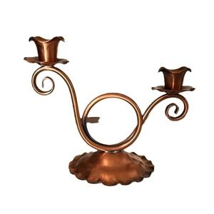 Gregorian Copper Candle Holder Copper Excellent MCM Scroll Double Taper